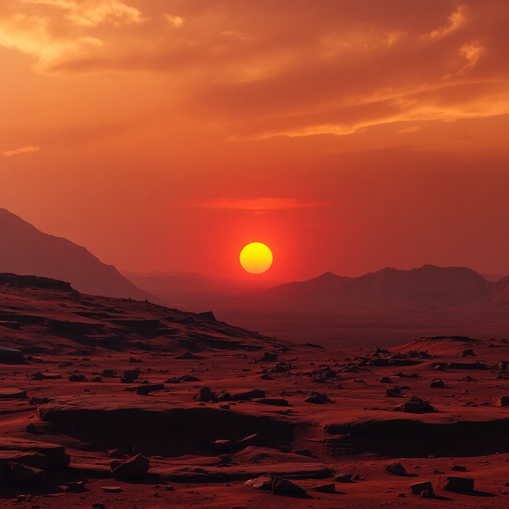 Mars kırmızı gökyüzü